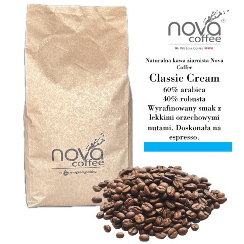NATURALNA KAWA ZIARNISTA nova COFFEE Classic Cream 60% arabica, 40% robusta 1kg