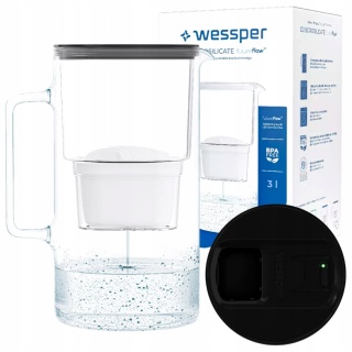 Dzbanek filtrujący wodę szklany Wessper Aquamax D2 z licznikiem 3 l Czarny