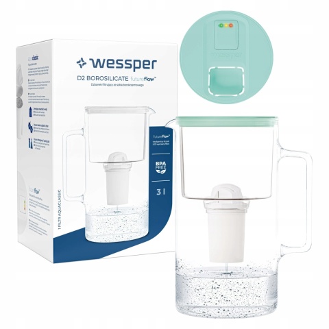 Dzbanek filtrujący Wessper D2 FutureFlow aquaclassic Mięta 3l + 1x Filtr